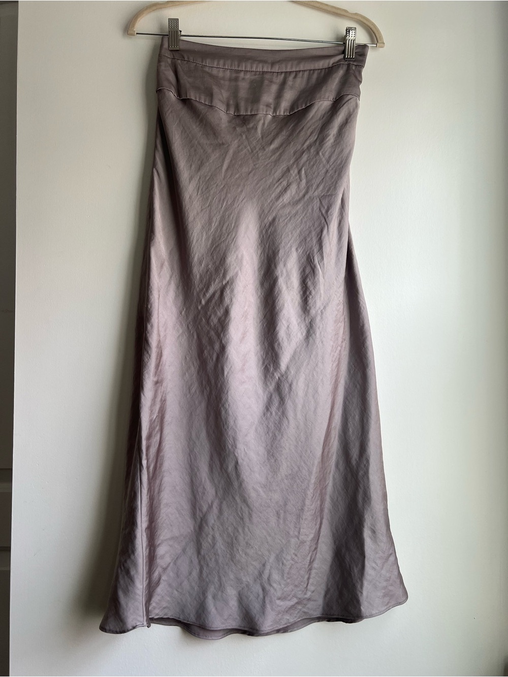 Free People Satin Maxi Skirt in Silver Grey